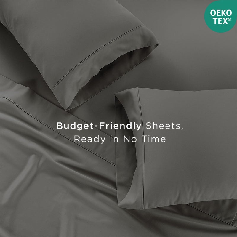 Threadmill Cotton Queen Sheet Set | 100% Cotton Sheets for Queen Size Bed | Solid Sateen Queen Bed Sheets Set with 16â€ Deep Pocket | Soft Breathable 4-Piece Cooling Bedding Sheet Set | Dark Grey - Image 4